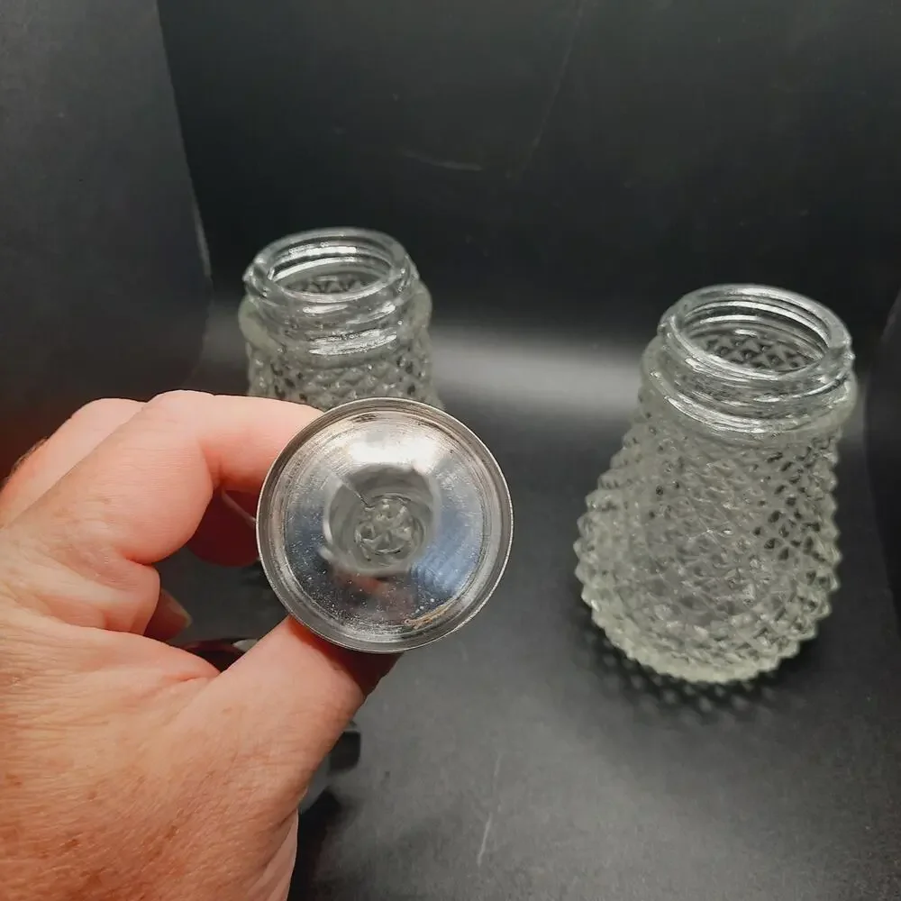 Vintage Cambridge Clear Glass Sugar & Syrup Set Diamond Point Pressed Glass MCM